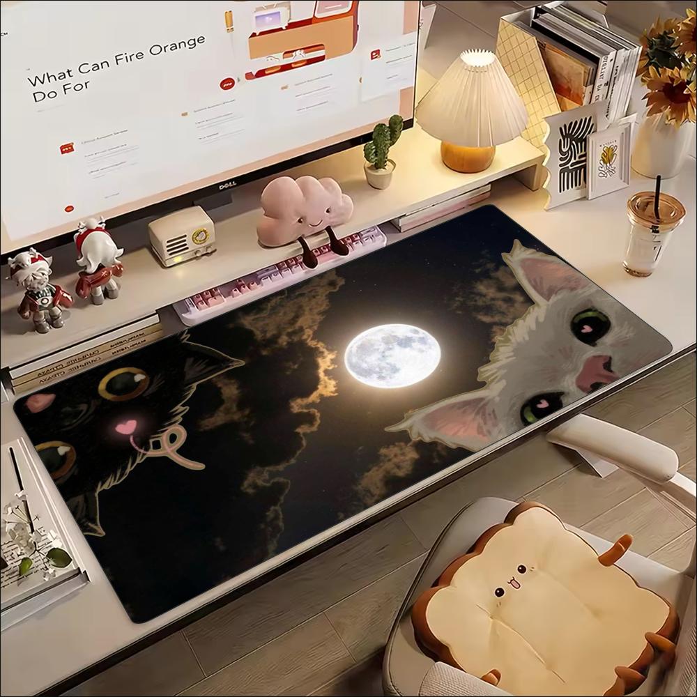 Cute Cat Moon Purple Cloud Galaxy Large Extended Mouse Pad NonSlip Rubber Base With Stitched Edges For Gaming And Office Use