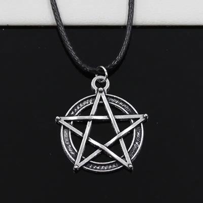 Fashion Antique Silvery Star Pentagram Pendant Leather Rope Chain Necklace Gothic Punk Pentacle Jewelry Gifts