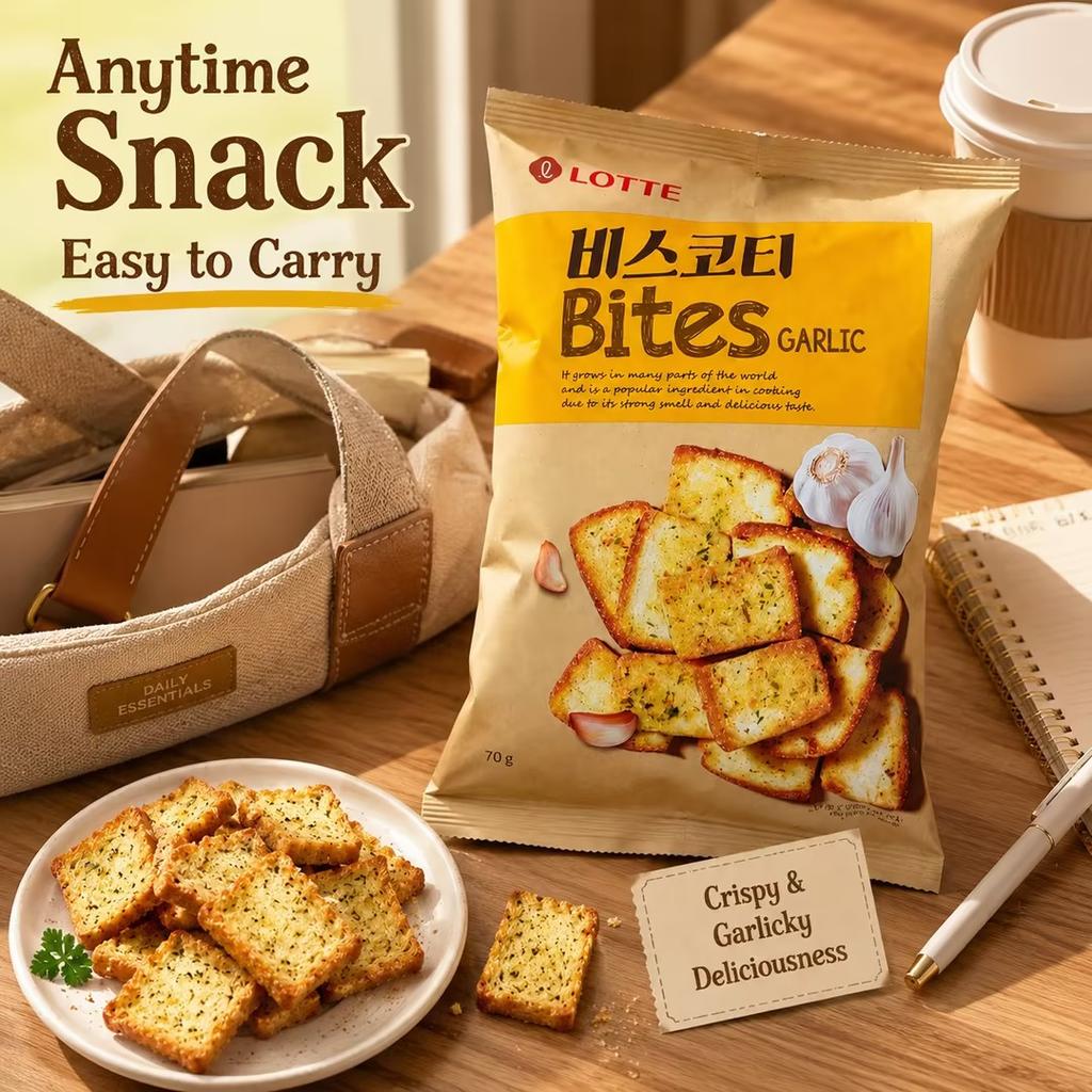 Chips de Pan Horneado con Sabor a Ajo Lotte 70g