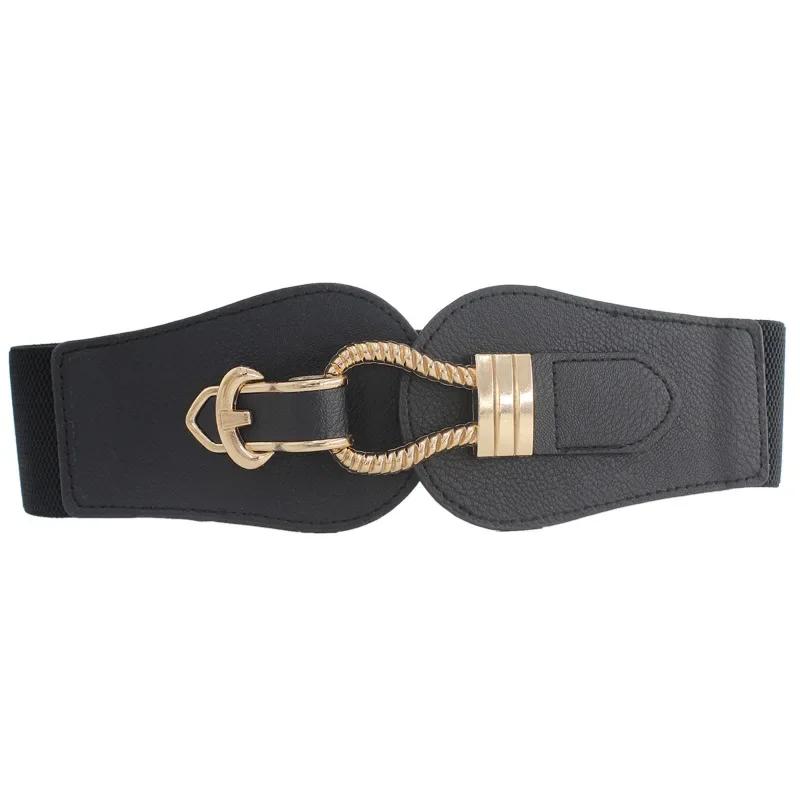 PU Leather Cummerbunds for Ladies Dress Sweater Stretchy Belts Fashion Elastic Waist Belt Women Wide Waistband Luxury Big Buckle