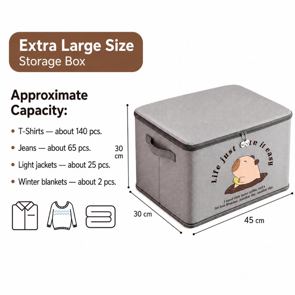 Foldable Clothes Storage Box With Zipper Lid Nonwoven Fabric Organizer Bin For Bedroom Wardrobe Travel Bedding And Daily Seasonal Items