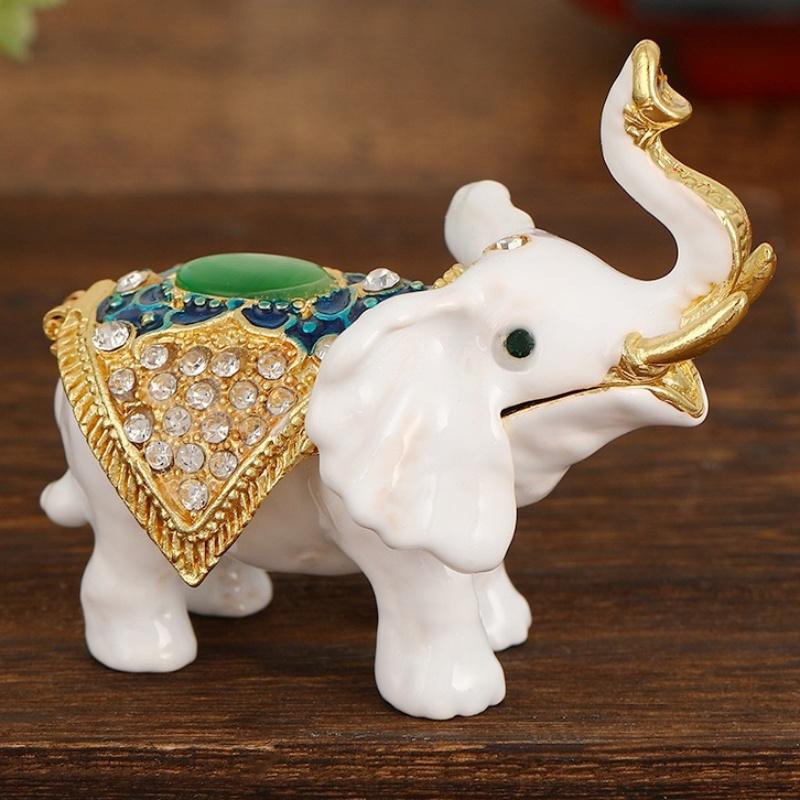 

Mini Jewelry Storage Box Inlaid Gem Organizer Enameled Elephant Alloy Earrings Ring Holder Storage Jar Unique Festival Gift 2.75 in