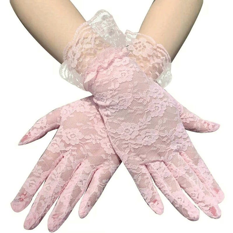 Women's Lace Floral Opera Tea Party Gloves Elegant Wrist Length Bridal Wedding Prom Gloves Costume Accessories