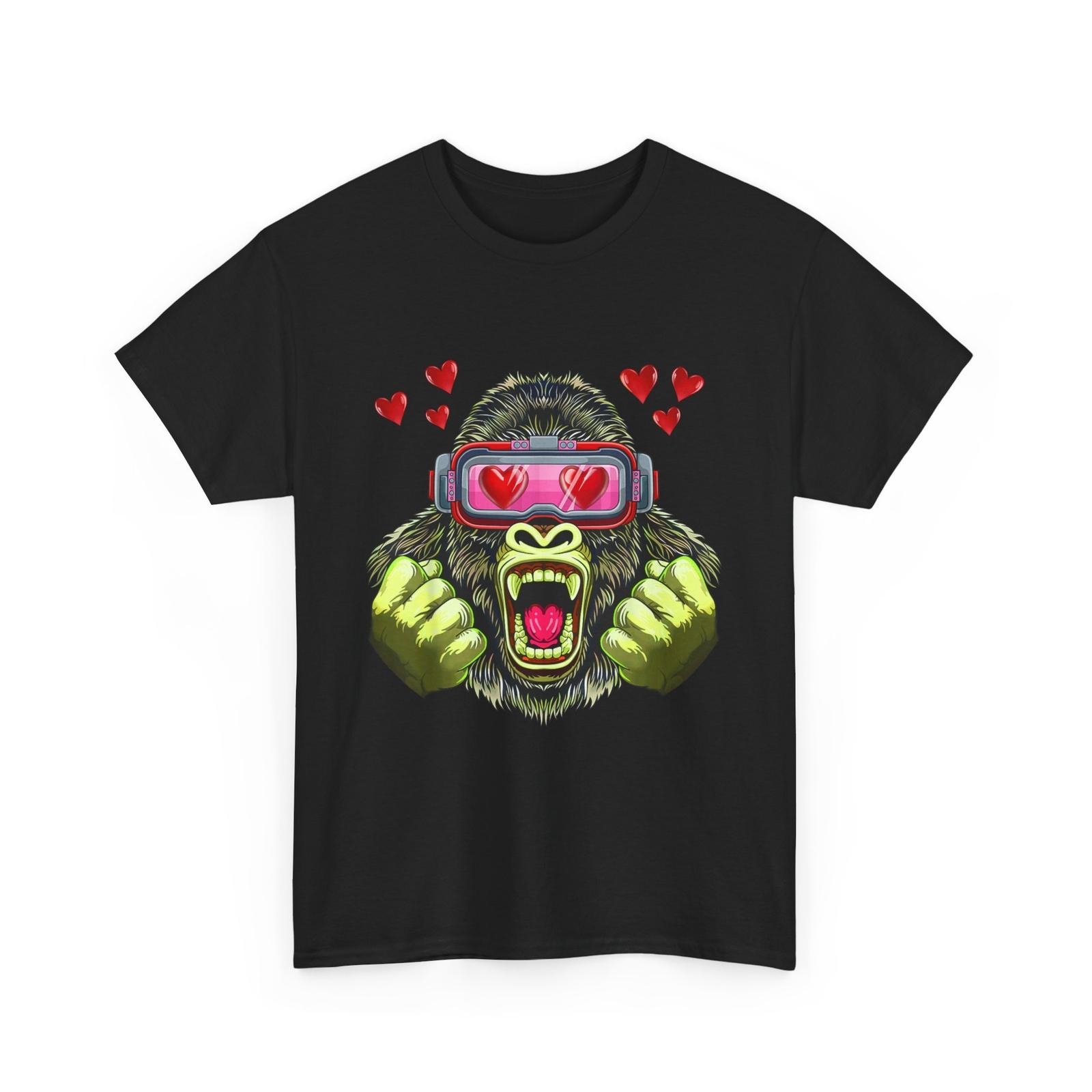 Gorilla With VR Heart Glasses Valentines Day Gorilla Lover T-Shirt Mens Womens Tees Top XL
