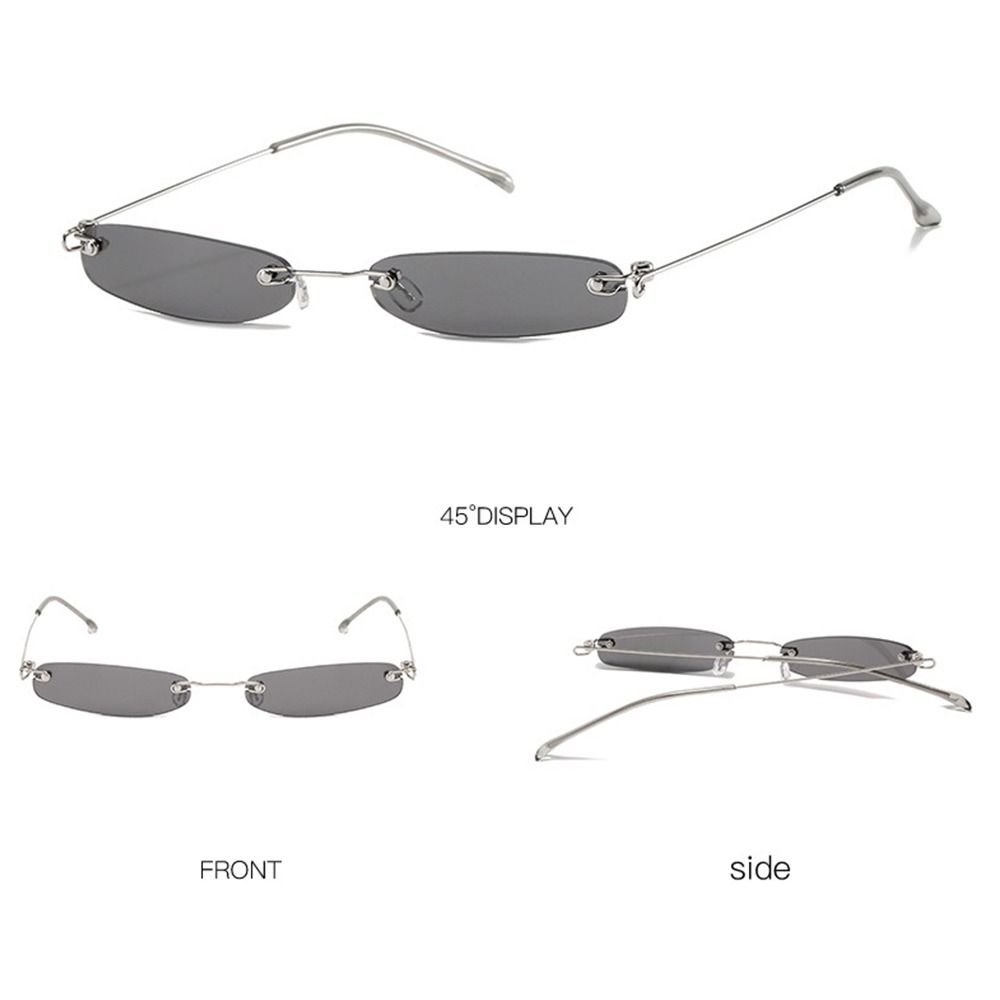 Clear Colored Lens Small Sun Glasses Rimless Eyeglasses Rectangle Sunglasses  for Women & Men