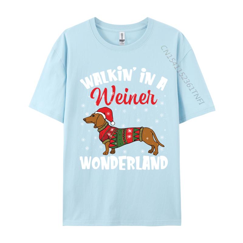 Walking In A Wiener Wonderland Funny Dachshund Christmas T-Shirts Vintage Cotton Tee Shirts Gift Idea Tops
