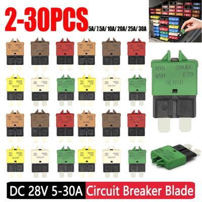 2-30Pcs 5/7.5/10/15/20/25/30A DC28V Manuelle Reset Sicherung Adapter ATC Circuit Breaker Blade Sicherung für Marine Rally Automotive Boot