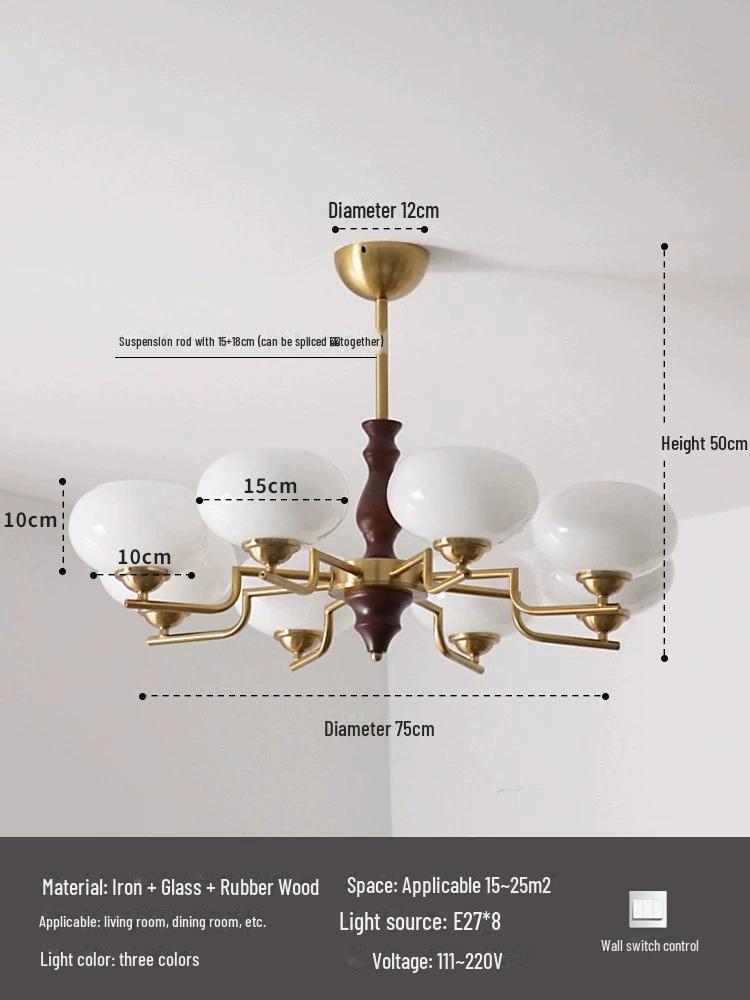 Vintage American Retro Solid Wood Chandelier: Bauhaus Style for Living Room, Bedroom, Study, or Restaurant - Eye Protection Lamp