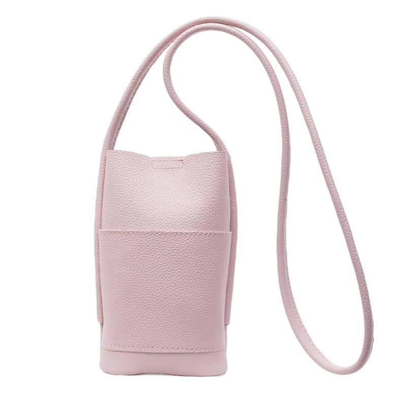Simple niche design versatile mobile phone bag women's lychee pattern texture casual commuting solid color PU messenger bag