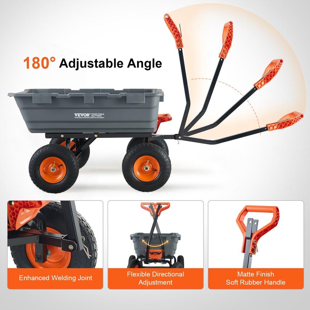 Poly Garden Dump Cart Heavy-duty Yard Carts and Wagons 6.48 cu.ft 1200 lbs