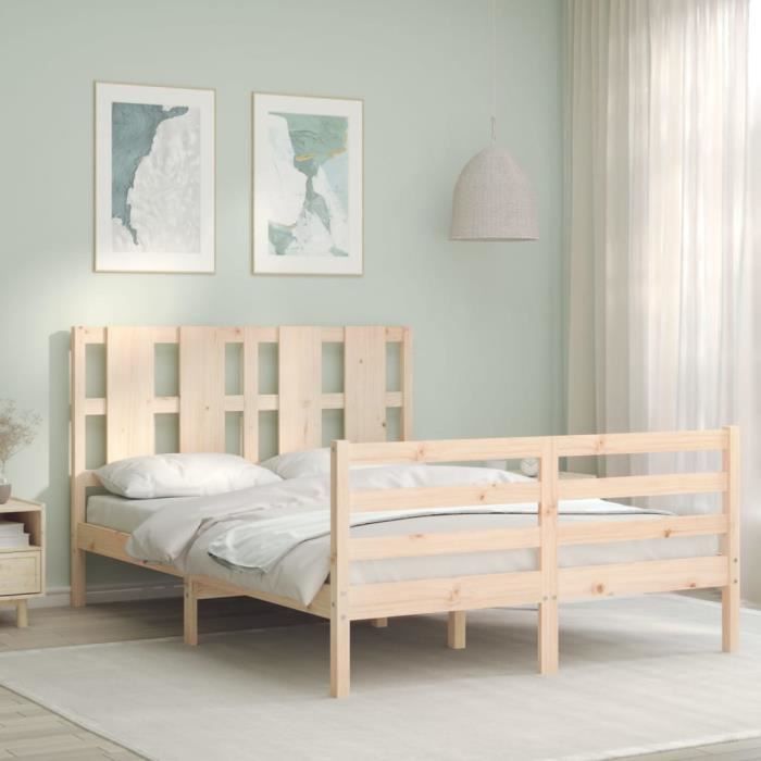 VidaXL Cadre de lit avec tête de lit 140x200 cm bois massif 3194116