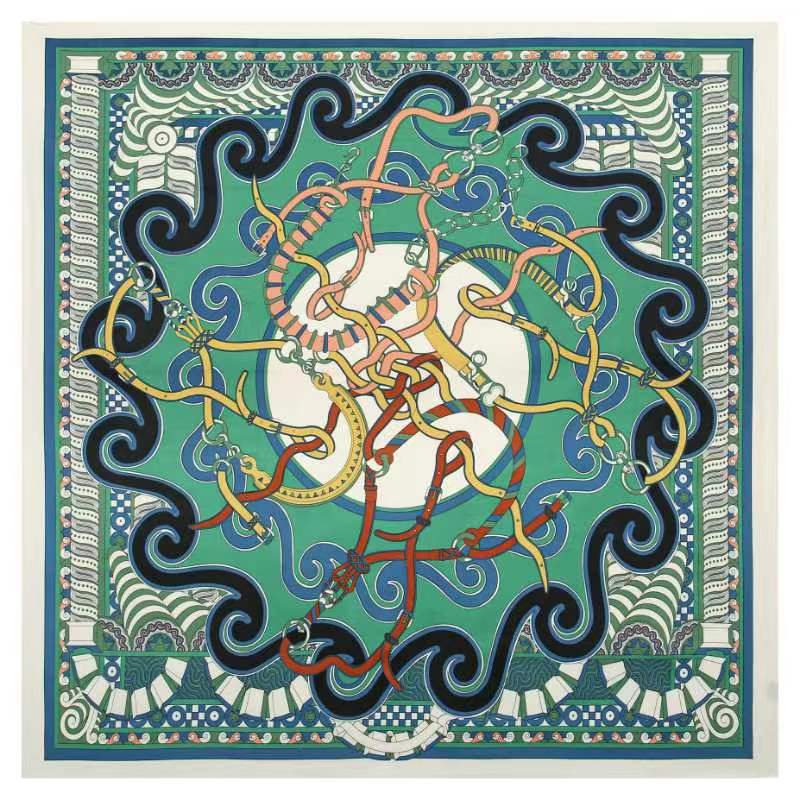 POBING Silk Scarf Women Large Shawls Back Garden Print Stoles Square Bandana Luxury Kerchief Hijab Female Foulards 130CM