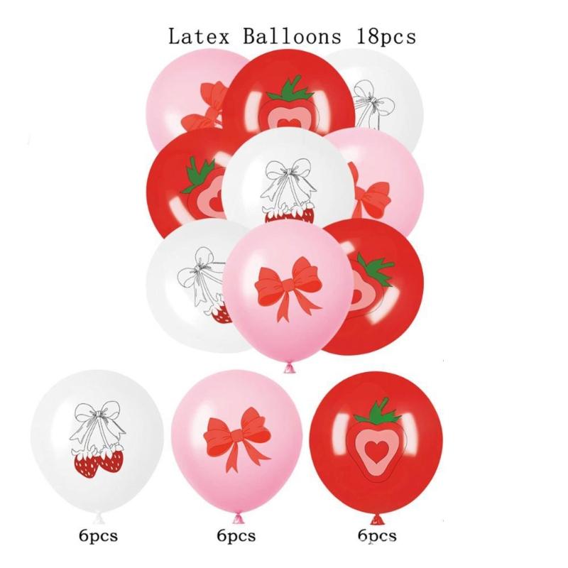 Reusable Strawberry Ribbon Birthday Party Banners Paper Plastic Decoration Cake Insert Balloon For Kids Adults