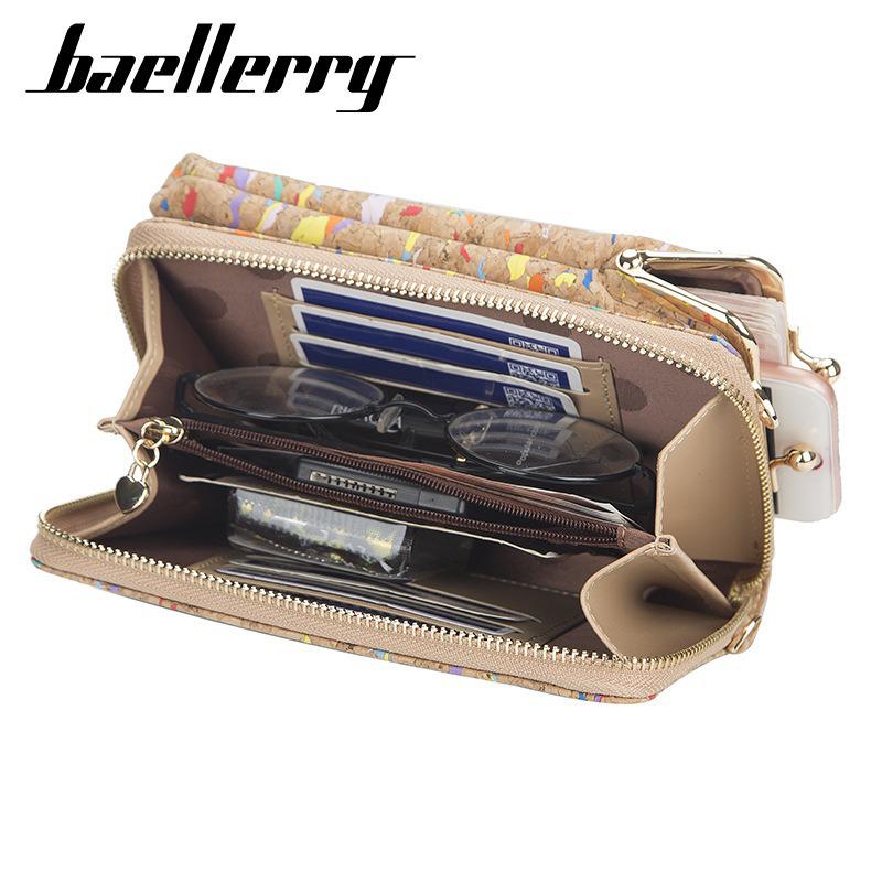 Baellerry Women's Large Capacity Crossbody Wallet - Fashion Wood Grain, Multi-Card Slot, Phone Bag, Korean Style