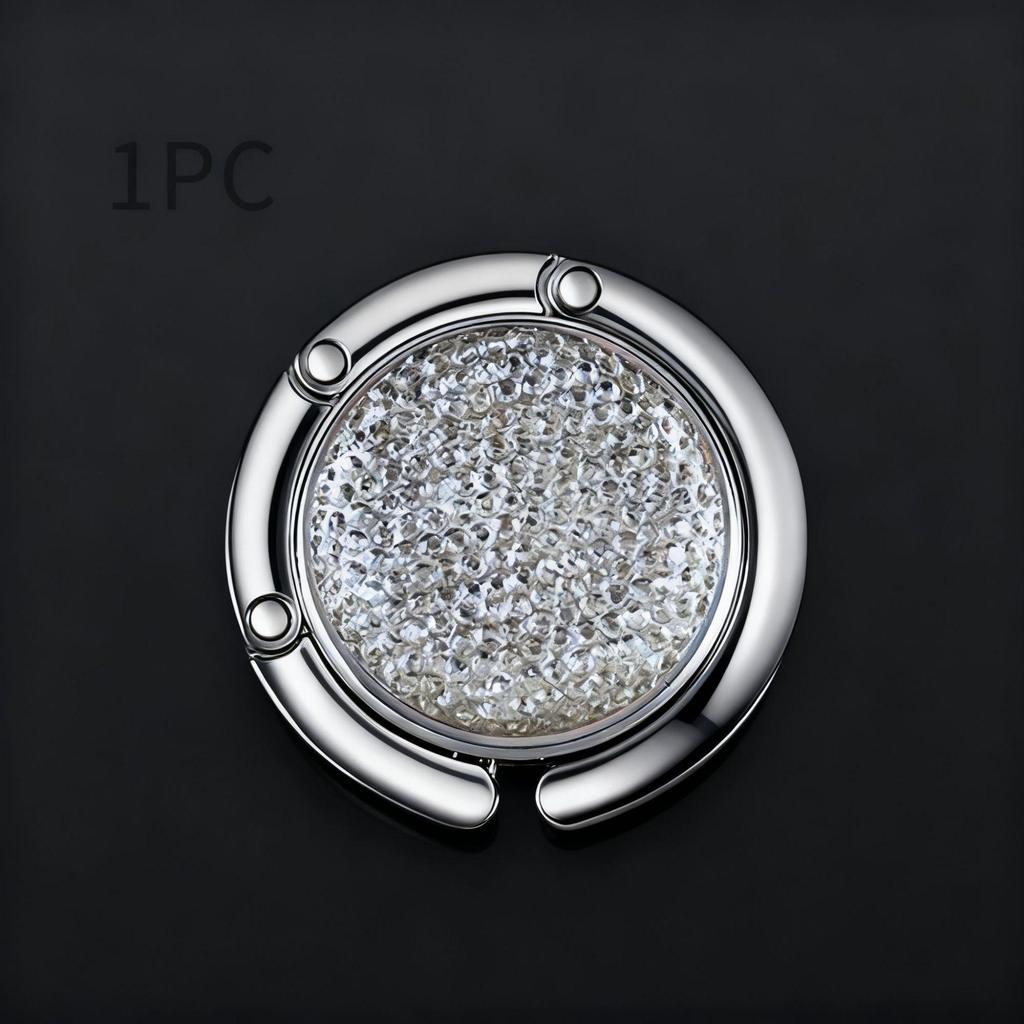 Round Rhinestone Folding Handbag Hook - Elegant Metal Purse Hanger