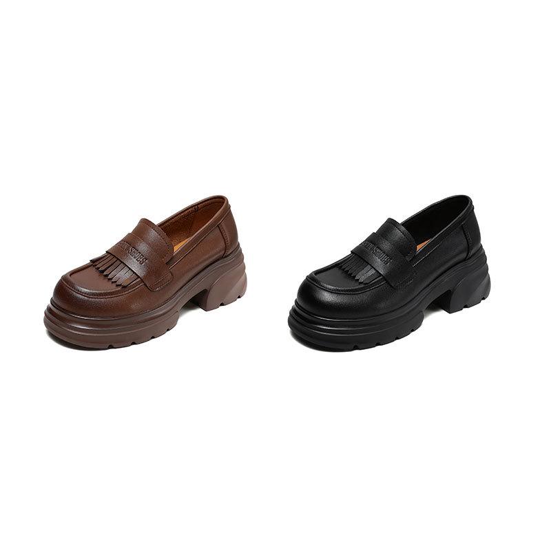 2025 new thick-soled heightened loafers women's high-heeled small leather shoes British versatile one-pedal thick-heeled soft-soled single shoes