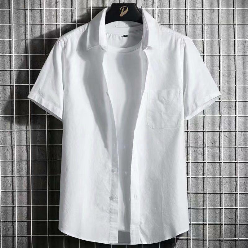 Men's Summer Casual Short-Sleeve Korean-Style White Oxford Shirt with Three-Quarter Sleeves