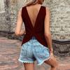 Women Summer Casual Solid Color Backless Knot Vest Top