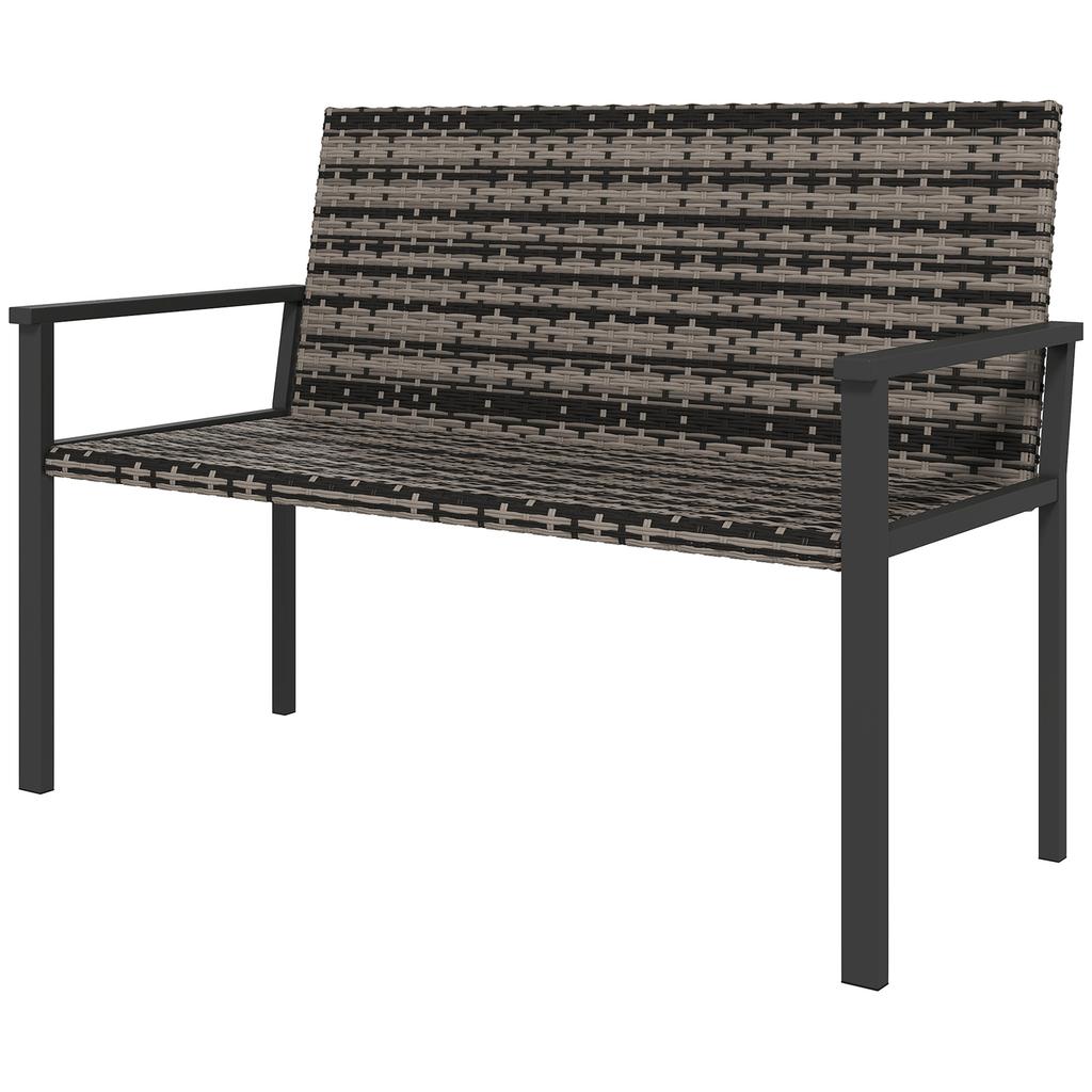 Two-Seater Rattan Bench - Mixed Grey