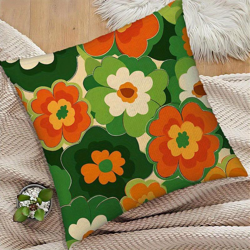 Retro 70s Flower Power Kussensloop, Groen Oranje Abstract Bloemen Kussenhoes, Boho Woondecoratie 40x40cm orange
