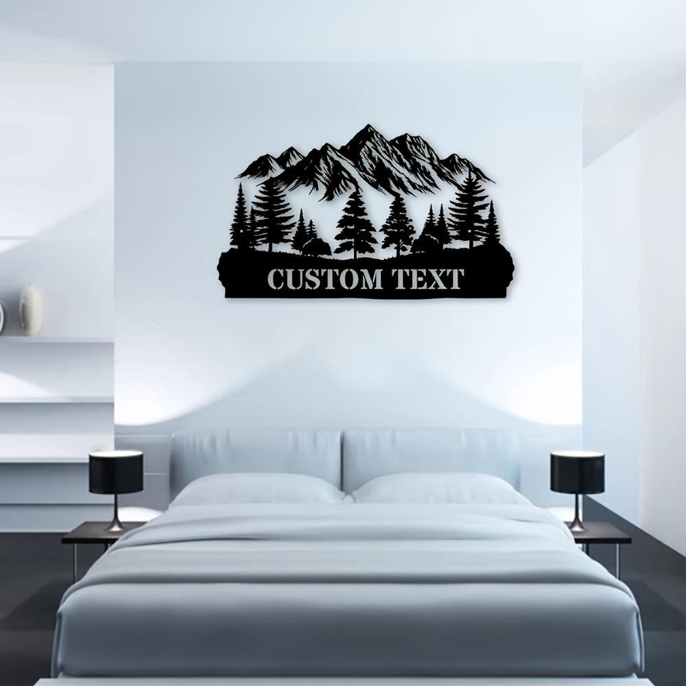 1pc Personalized Vintage Metal Wall Art, Custom Hills & Woods Sign, Rustic Doorplate for Kitchen, Office, Balcony, Gift.