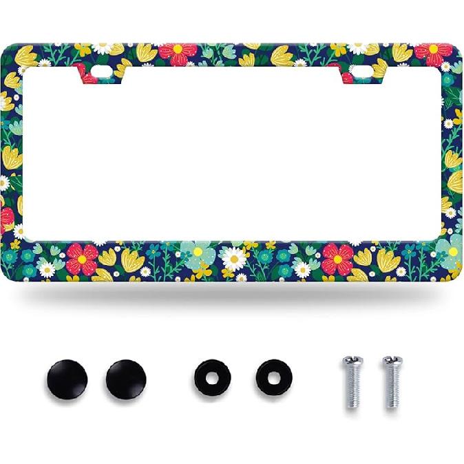 Waves License Plate Frame Ocean Wave Mounta License Plate Stainless Steel Parts Funny License Plate Decorative With Screws Size 12.3" X 6.3"