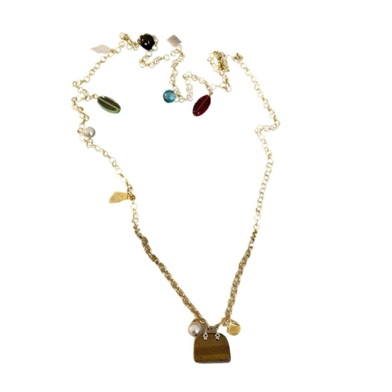 

Универсальная цепочка-слой из натурального камня, аксессуар для тела, украшение для официальной или повседневной одежды, длина 114 см, для ежедневного использования золотой