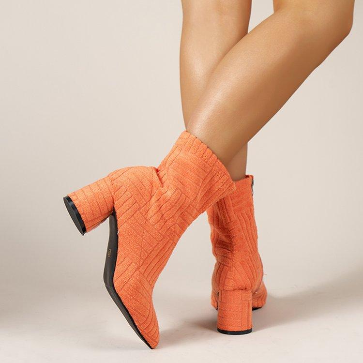 Winter new thick heel high heel pointed boots solid color towel fabric cloth boots children