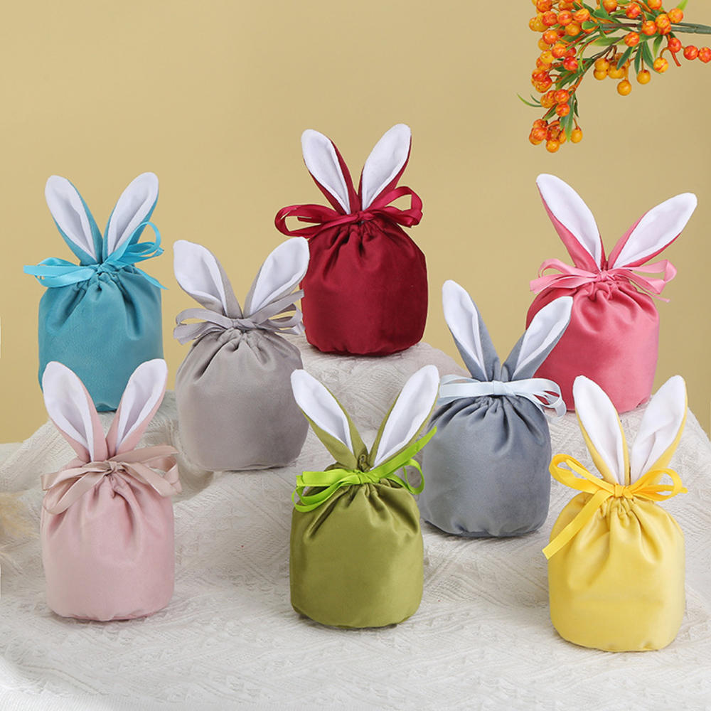 

Easter Bags Bunny Ears Candy Bags Velvet Bags Rabbit Chocolate Gift Packing Bags Wedding Birthday Party Jewelry Organizer Pouch as picture