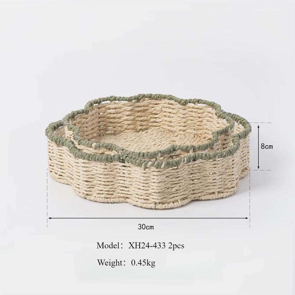 Hand-Woven Paper Rope Storage Basket Imitation Rattan Household Storage Basket Living Room Snack Tray Desktop Storage Basket