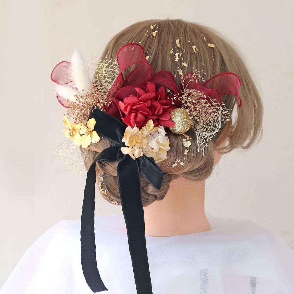 Bud Flower Hair Graduation Dried Gold Ornament, Coming-of-Age Ceremony, Ceremony, Flowers, Mizuhiki, Leaf, Kimono, Furisode, Hakama, Headpiece,
