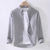 Linear Long-sleeved Men's Japanese Casual Loose Cotton Linen Shirt Spring and Summer Outfit Inch Shirt