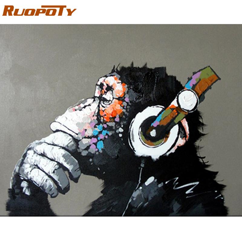 

RUOPOTY рамка орангутанг животные Diy картина маслом по номерам Современная настенная живопись холст акрил ручная роспись каллиграфия живопись