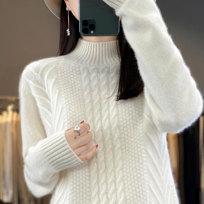 Damen Kaschmirpullover Qinghe Kaschmir 30% Kaschmir 70% Wolle warm und modisch Allrounder Herbst und Winter