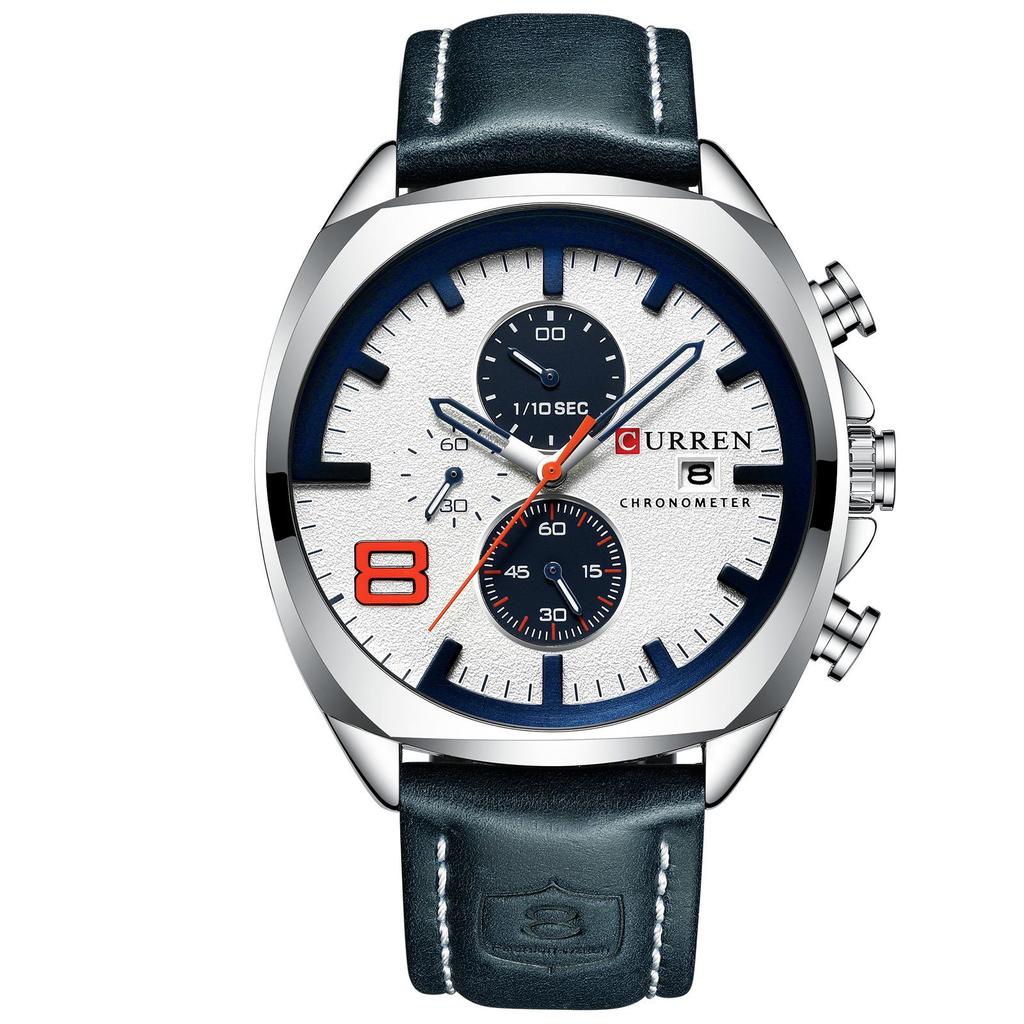 Curren 8324 Men's Waterproof Leather Strap Six-Hand Calendar Watch