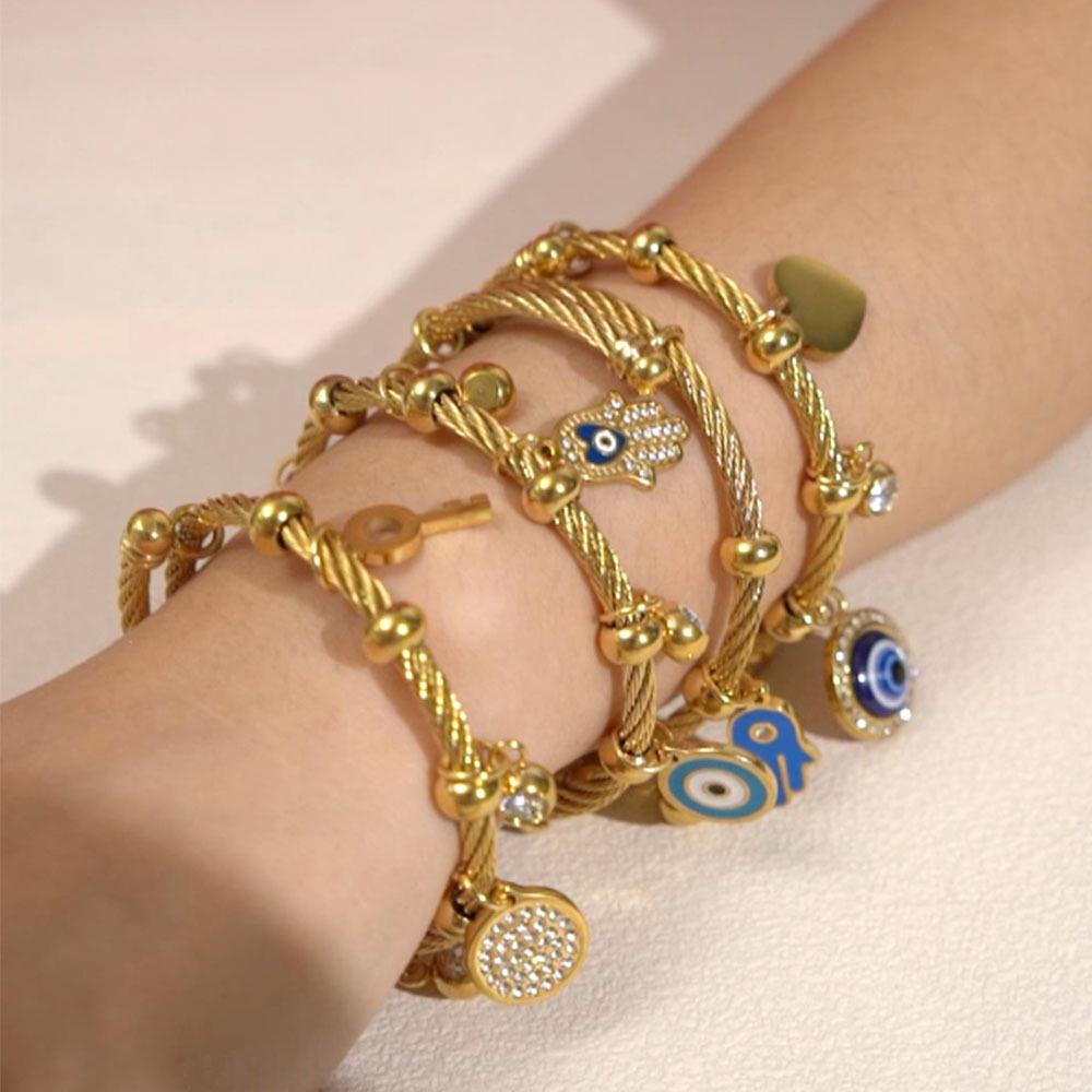 Edelstahl Elastisches Böses Auge Fatima Armband mit Türkischen Islamischen Motiven