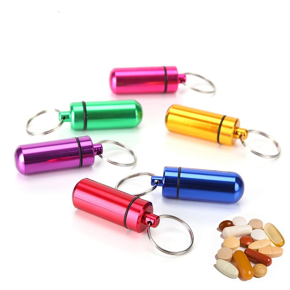 Travel Pill Box Case Bottle Tubes Portable WaterProof Mini Aluminum Keychain Tablet Storage Box Bottle Case Holder