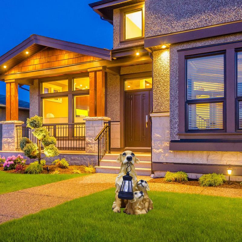 Solar Dog Garden Statue Puppy Figurines Solar Garden Statues Light 19cm/7.4inch Garden Sculpture Outdoor Solar Statues for Patio