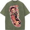 Japan Anime Demon Slayer Kamado Tanjirou Printed Tshirt Men Casual Cotton T-shirts Vintage Washed Tee Harajuku Male T Shirt