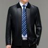 Genuine Leather Jacket Men's Autumn Velvet Lapel Business Casual Leather Top Middle-aged Dad Thin Leather Jacket
