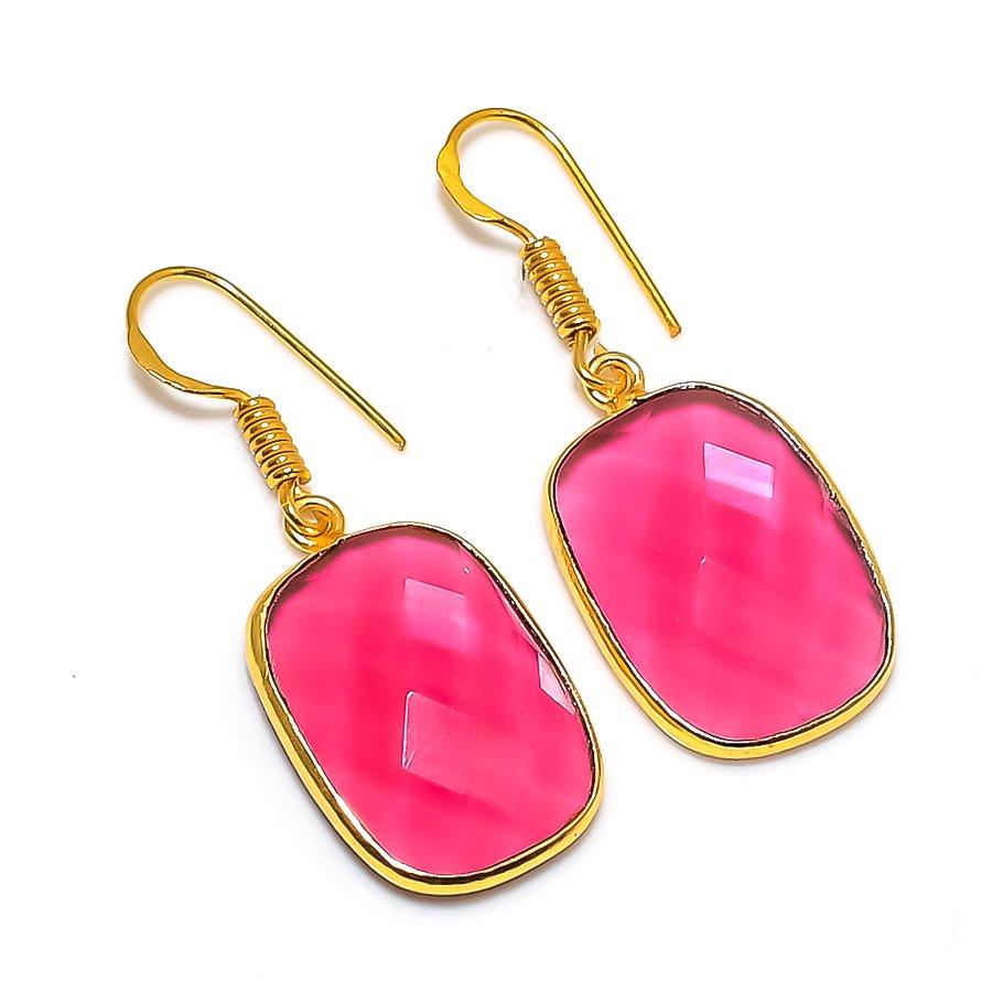 Pink Rubillite Gemstone Handmade 925 Sterling Silver Jewelry Earring 1.58" GK-5161