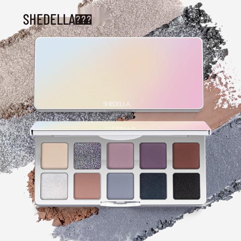Shedella Dreamy 10-Color Eyeshadow Palette: Blue, Black Glitter, Green Ripple Shades