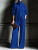 Women's High Neck Button Front Knit Sweater Top and Wide Leg Pants Lounge Set in Gray