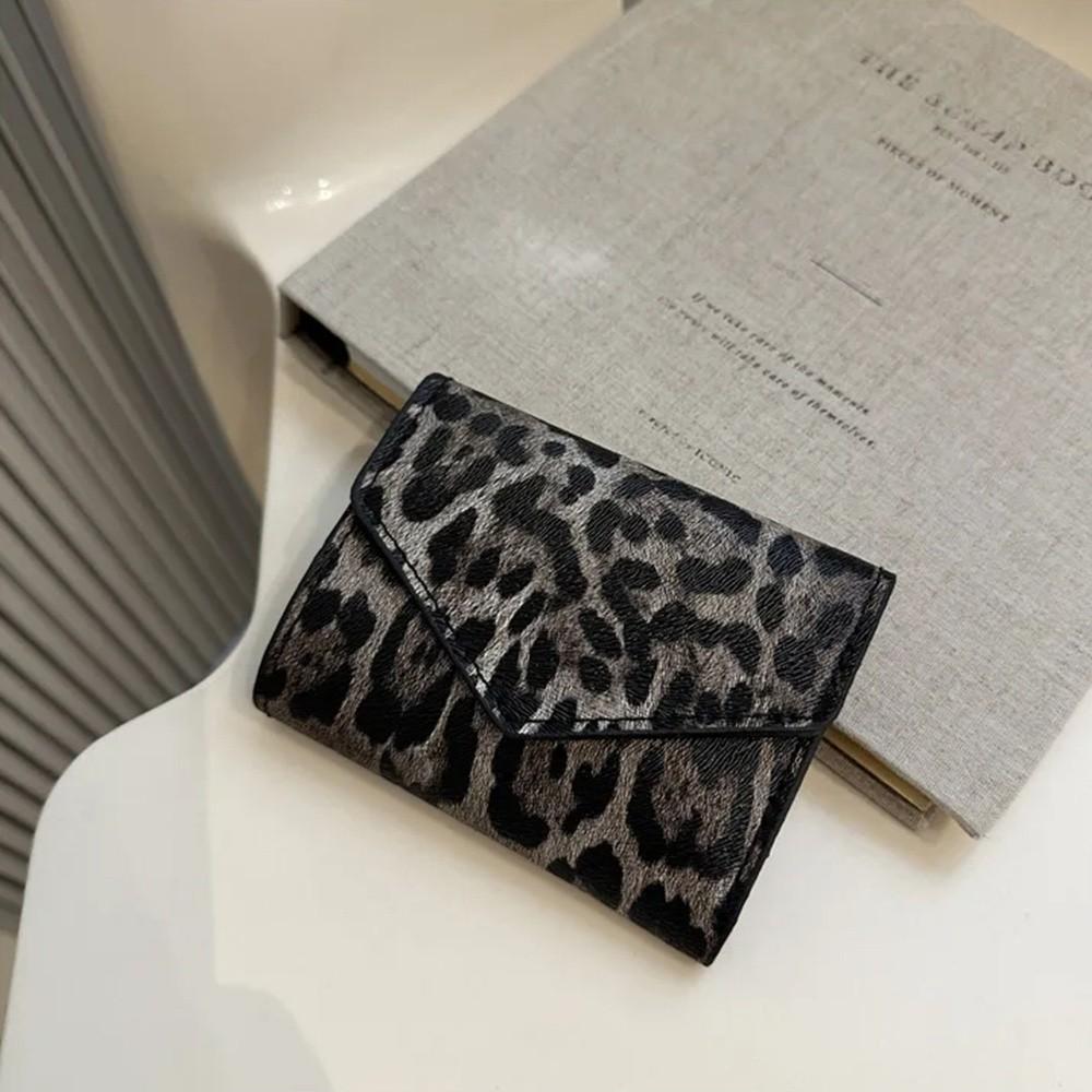 PU Leather Leopard Short Wallet Korean Style Coin Purse Fashion Envelope Clutch Bag  Women
