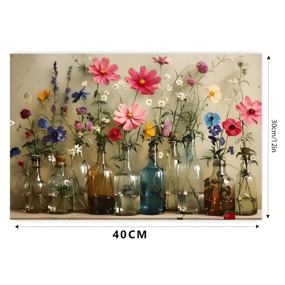 Colorful Floral Canvas Art & Mason Jar Wall Décor: Blue, Pink, Yellow, Purple Bouquet
