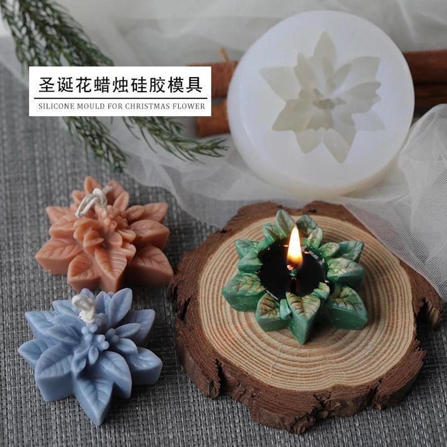 Weihnachts-Aromatherapie-Kerzenform Weihnachtsblume Silikonform Harzformen Kuchendekoration Handgemachte Seifenform Kerzenherstellung