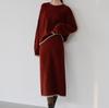 Europäisches und amerikanisches weich-wachsiges Herbst- und Winter-Strickanzug-Set für Damen, Rundhalsausschnitt, neuer weich-wachsiger lockerer Pullover + Rock Zweiteiler