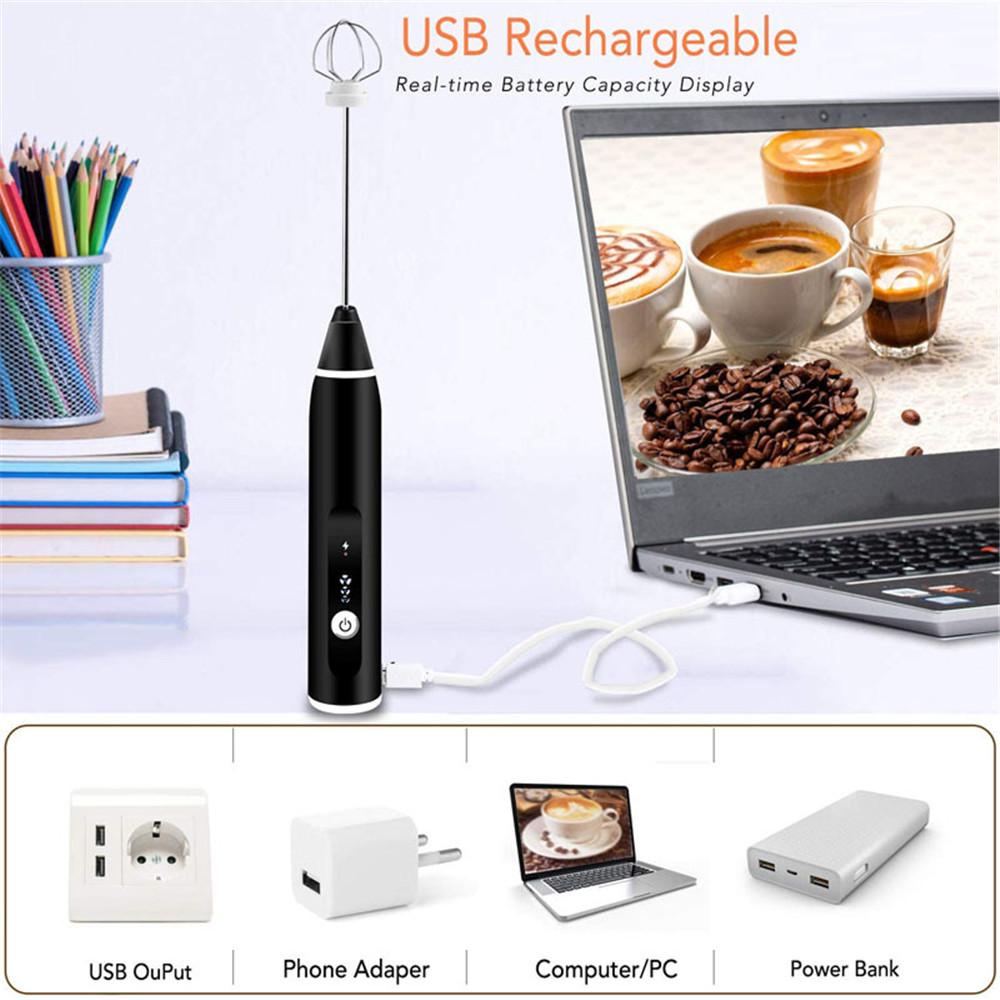 Electric Coffee Milk Frother Whisk Egg Beater USB Rechargeable Handle Mixer