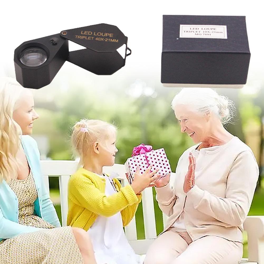 10X 20X 30X 40X Illuminated Jewelers Loupe Magnifier with LED Light Foldable Jewelers Loupe for Gems Jewelry Coins Stamps Etc