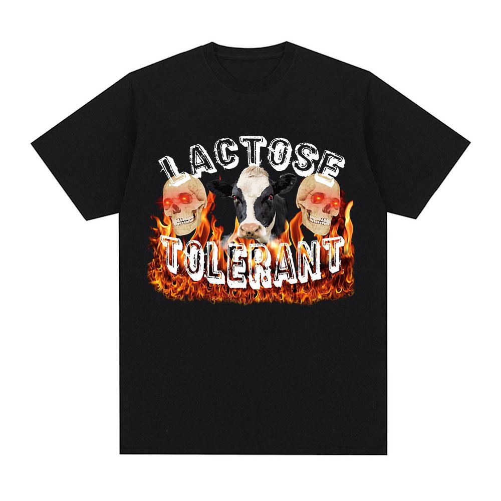 Lactose Tolerant Graphic Print T-Shirt Women Vintage Fashion Short Sleeve T-shirts 100% Cotton Casual Cozy Summer T Shirts
